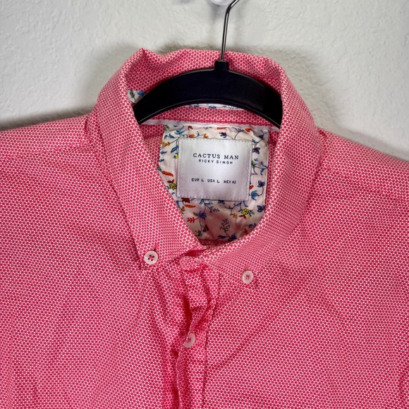 Cactus Man Ricky Singh Button Down Shirt Floral Trim‎ Long Sleeve Pink L - Picture 1 of 7